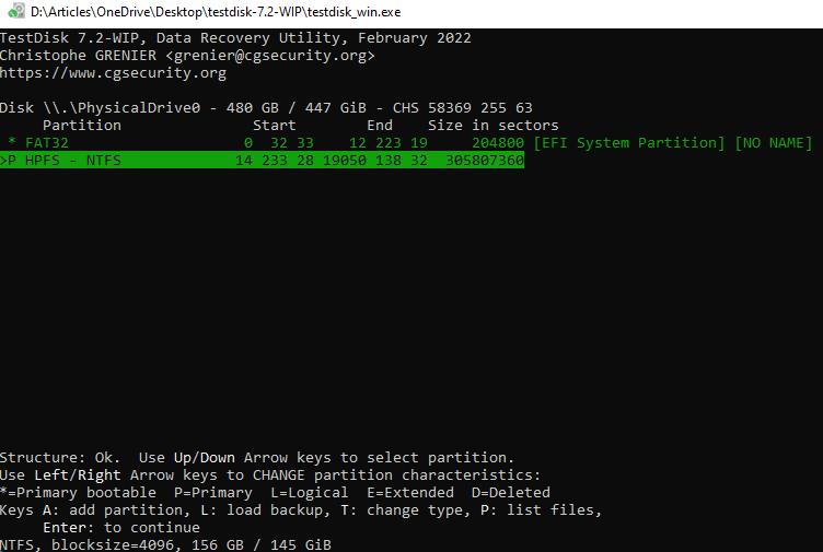 selecting the ntfs partition