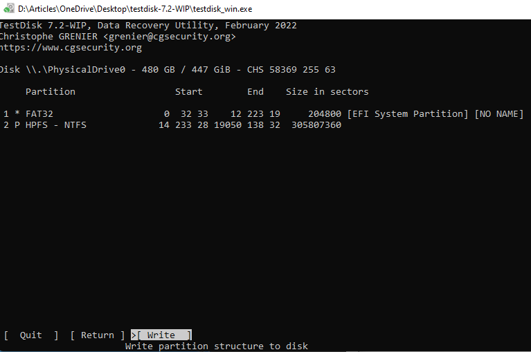 writing the partition table