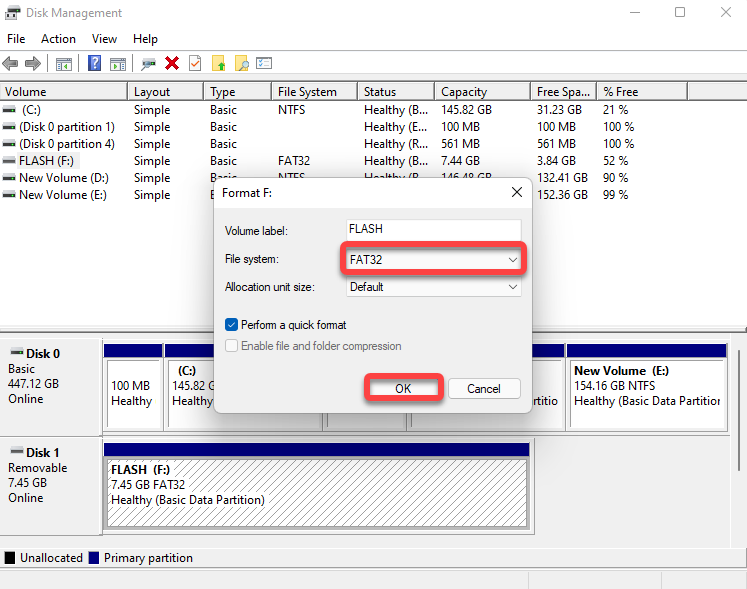 formatting the usb flash drive