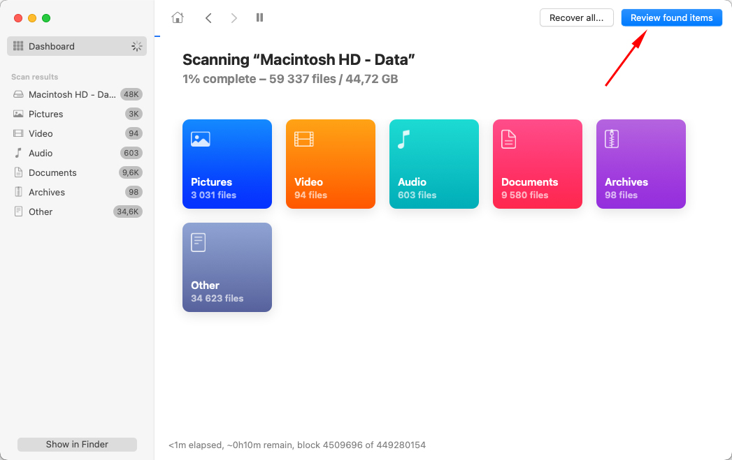 disk drill on mac üzerinde bulunan verileri incele