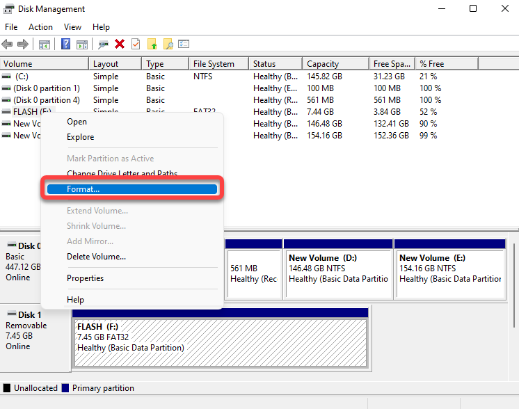 selecting the format option