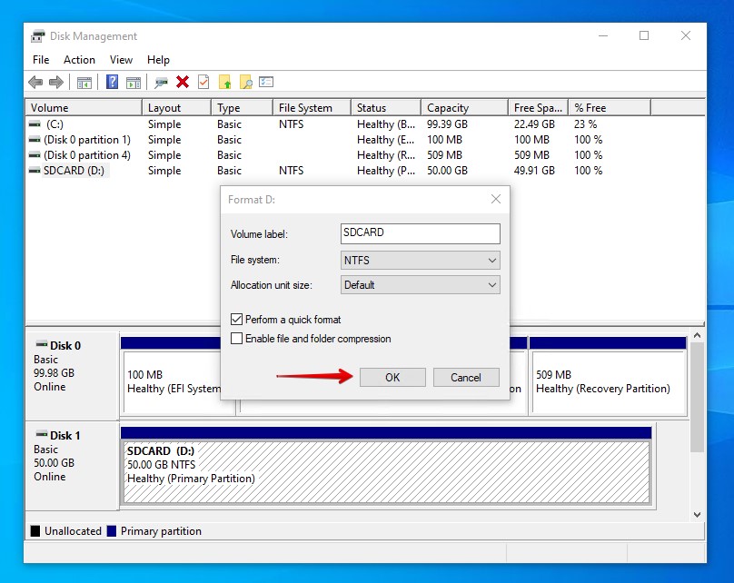 Choosing the format parameters.