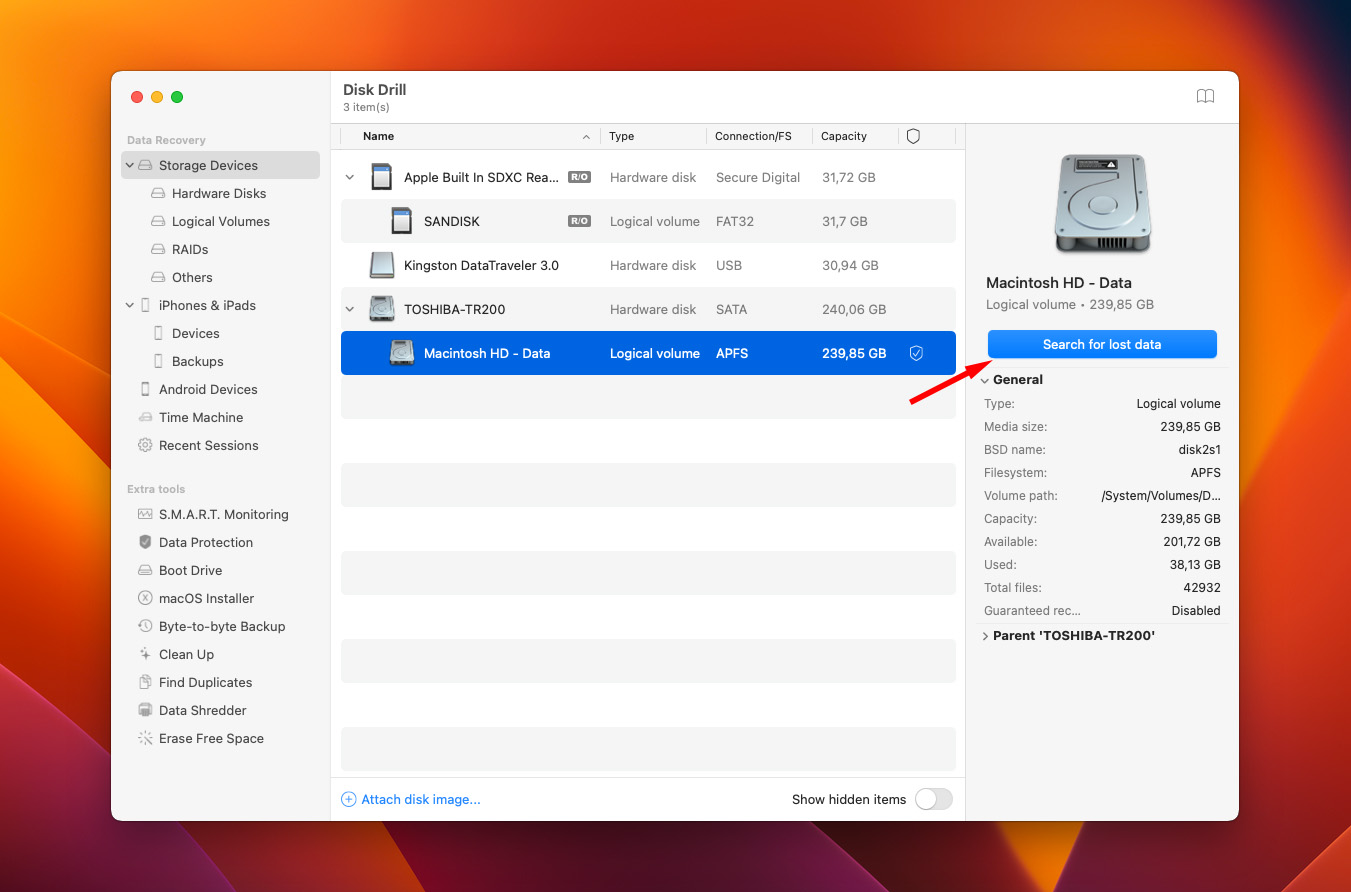 start scanning på mac disk drill