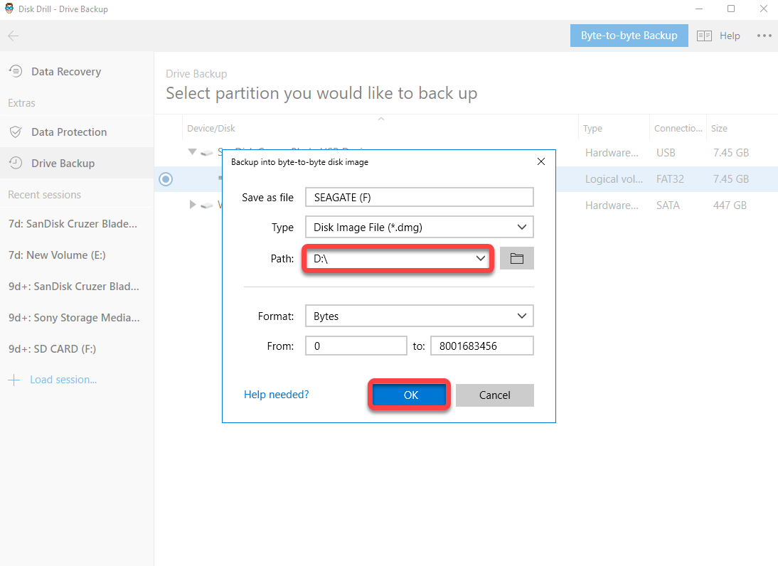 selecting backup location