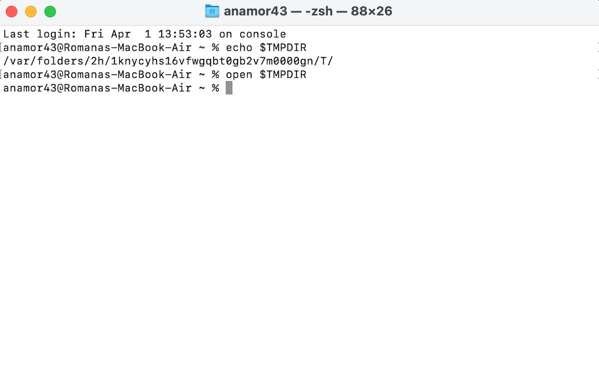 Terminal aracılığı ile geçici klasörü açma