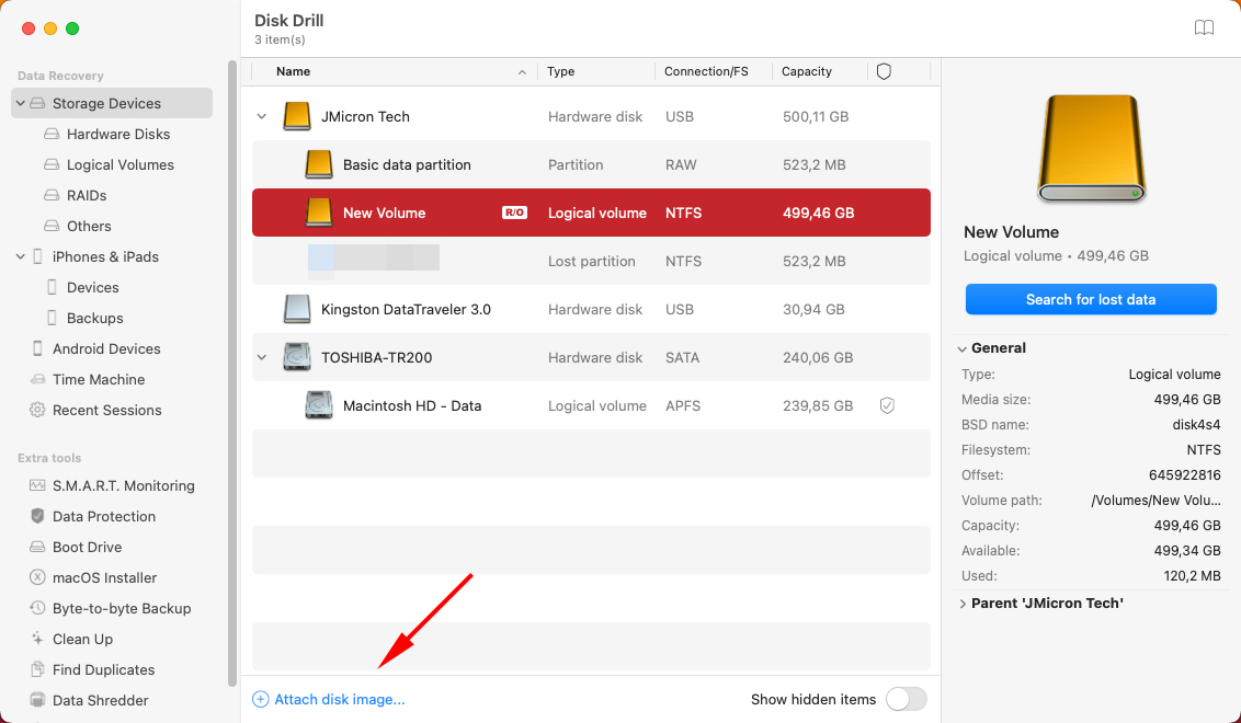 attach disk image disk drill