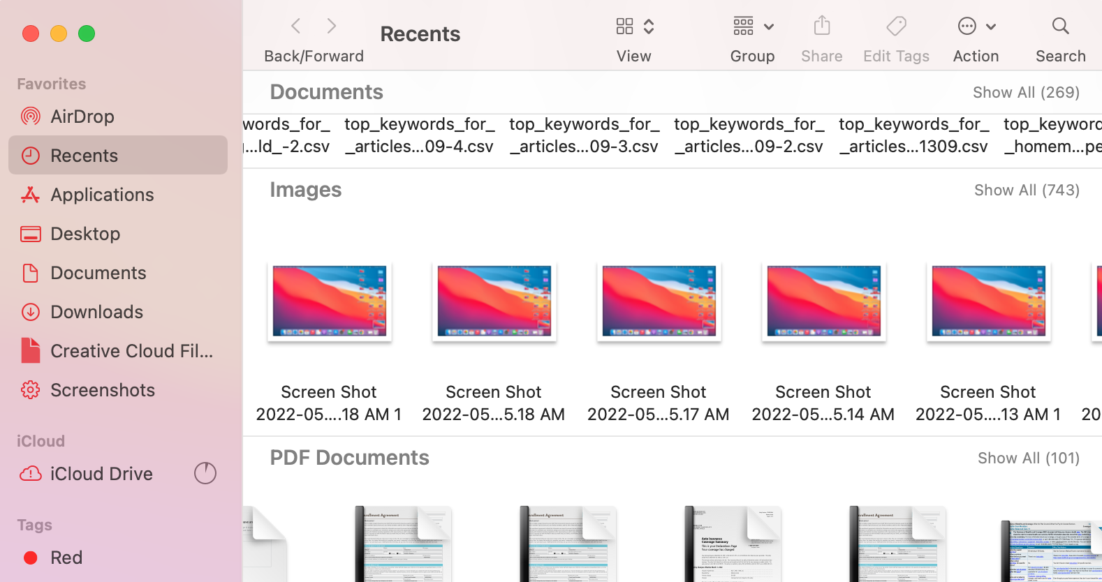 view recent screenshots via finder mac