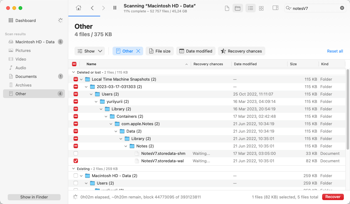 recover notes disk drill mac