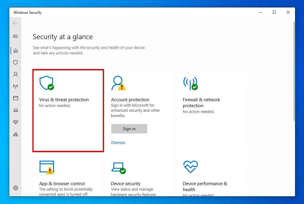 Opening Windows Security.