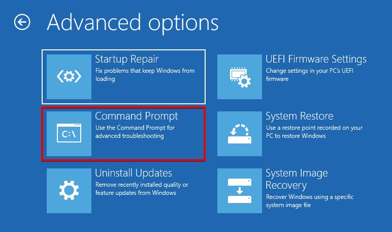 Accessing the recovery command prompt window.