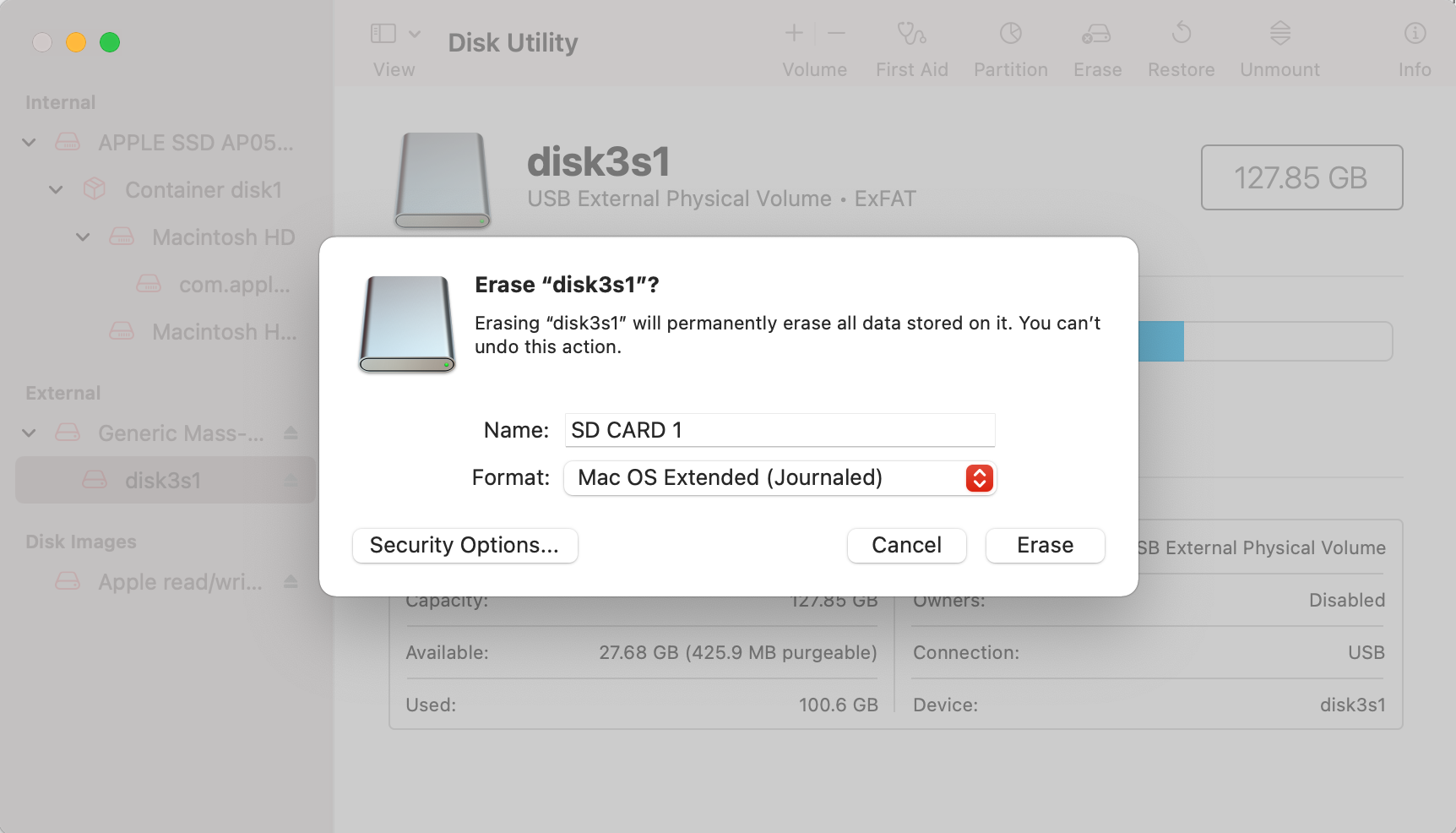 format sd card on mac