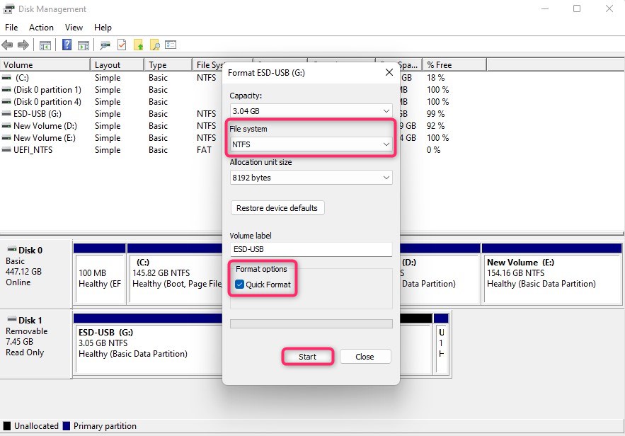 formatting the drive