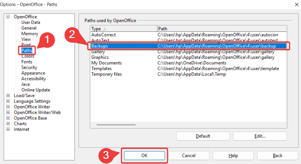 Zugriff auf Pfade in OpenOffice