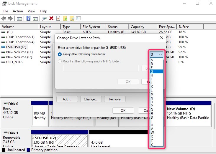 selecting a drive letter