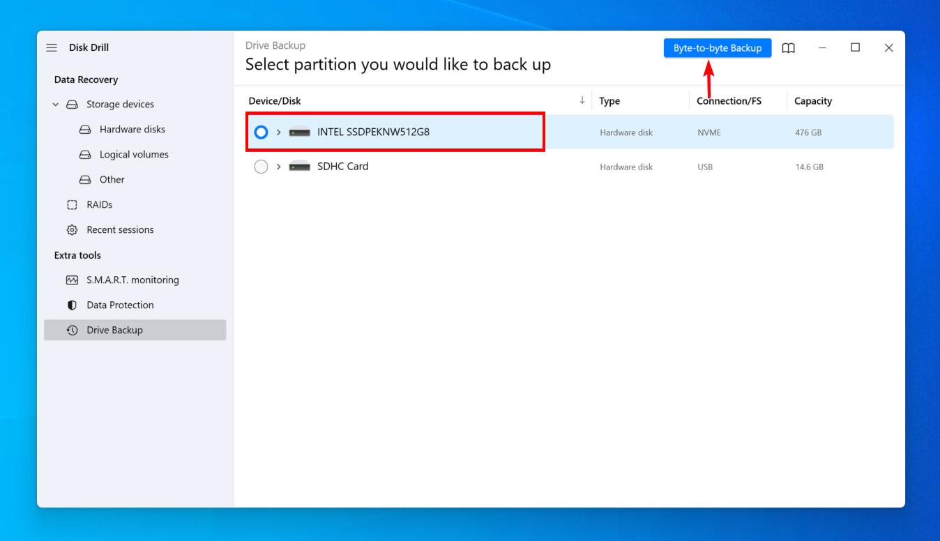 click Byte-to-byte Backup