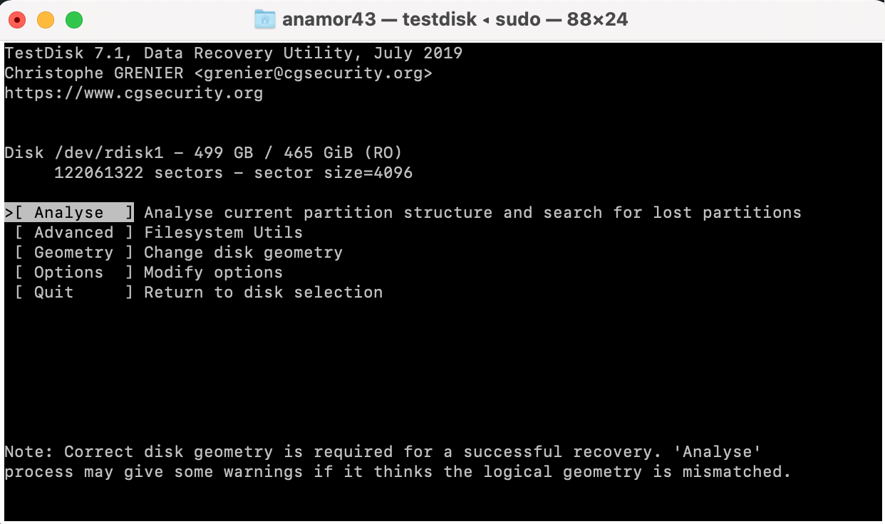 analyse partition mac testdisk