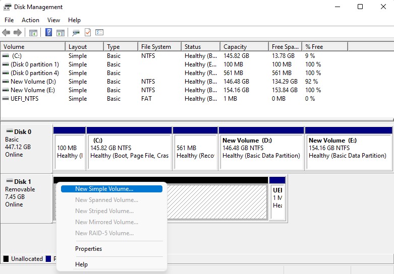 creating a new simple volume