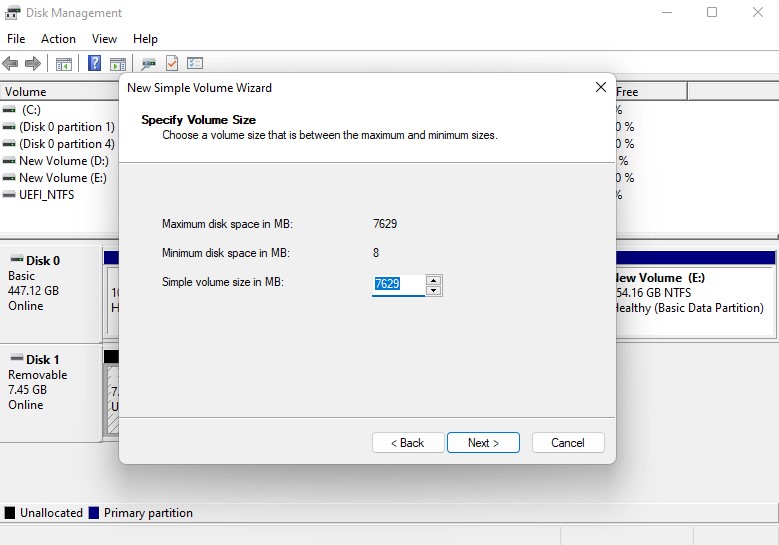 specifying volume size