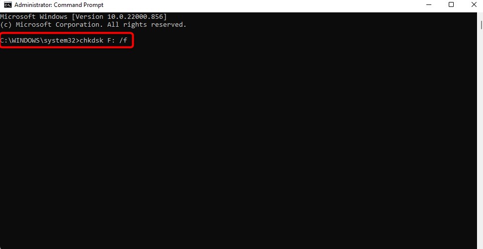 Running CHKDSK in Command Prompt