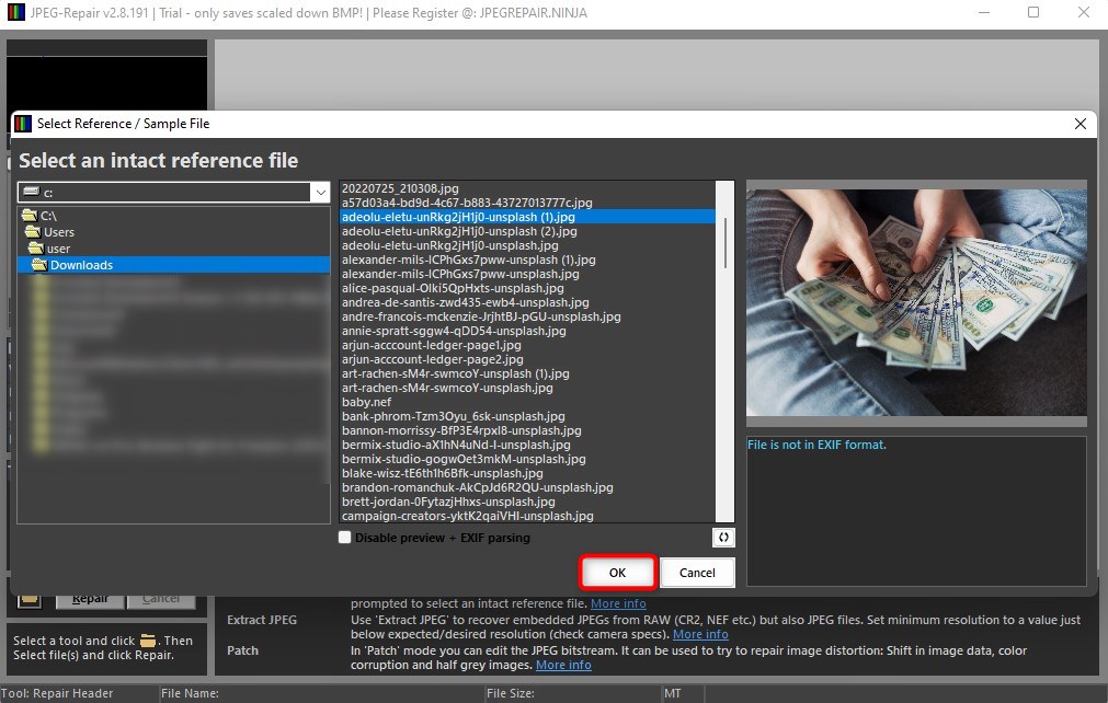 Selecting a reference file