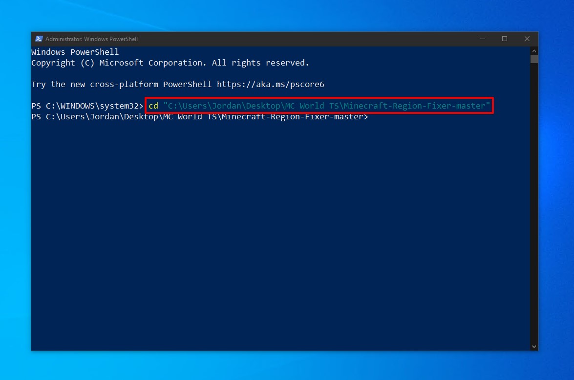 Cambiamento della directory in PowerShell.