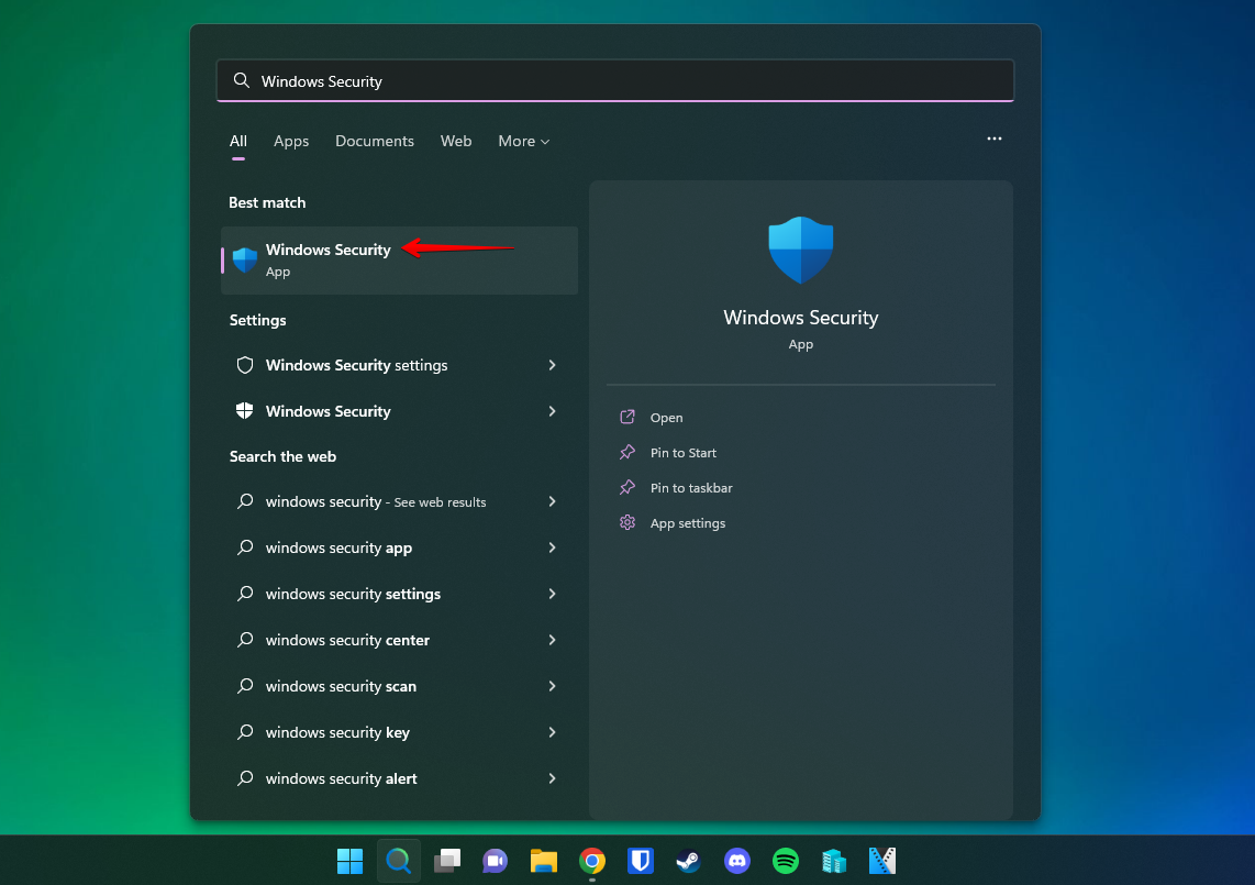 Apertura di Sicurezza di Windows.