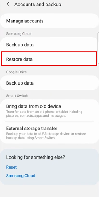 Choosing to restore data.