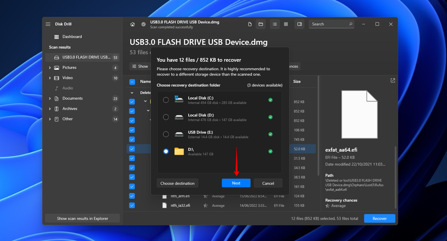 Abschluss der Datenwiederherstellung mit Disk Drill.