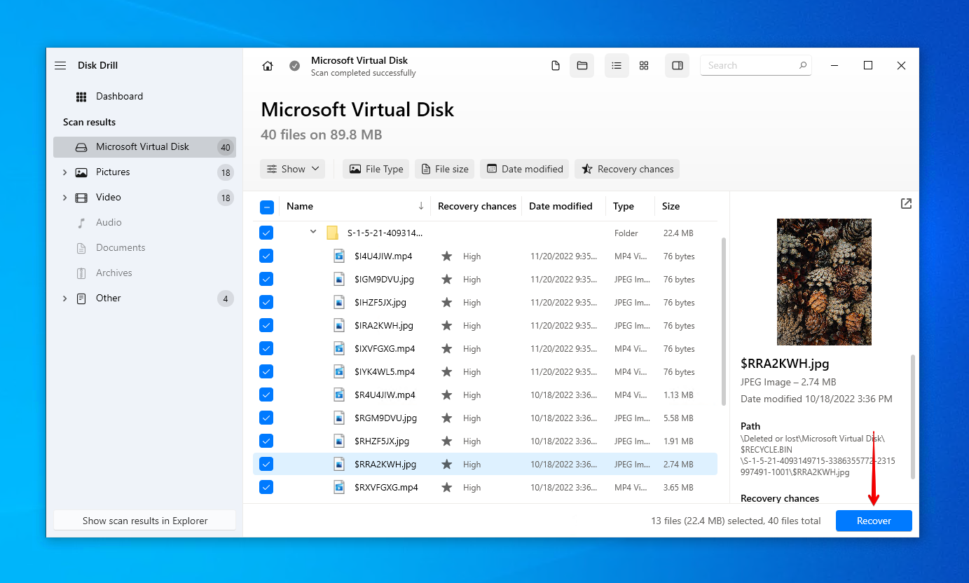 Recovering files with Disk Drill.