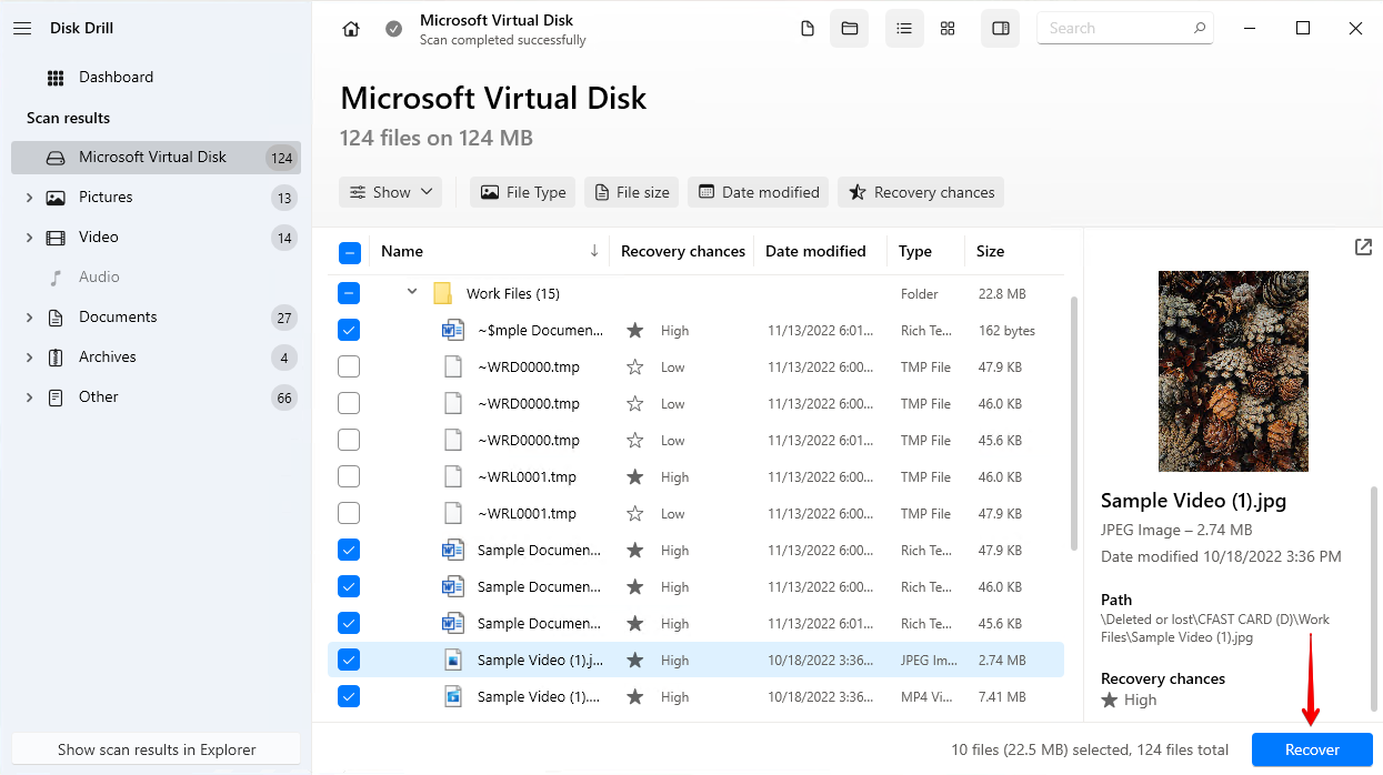 Wiederherstellen von Dateien mit Disk Drill.