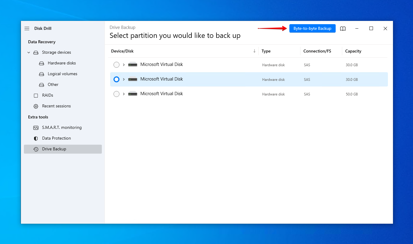 Creating a byte-to-byte backup.