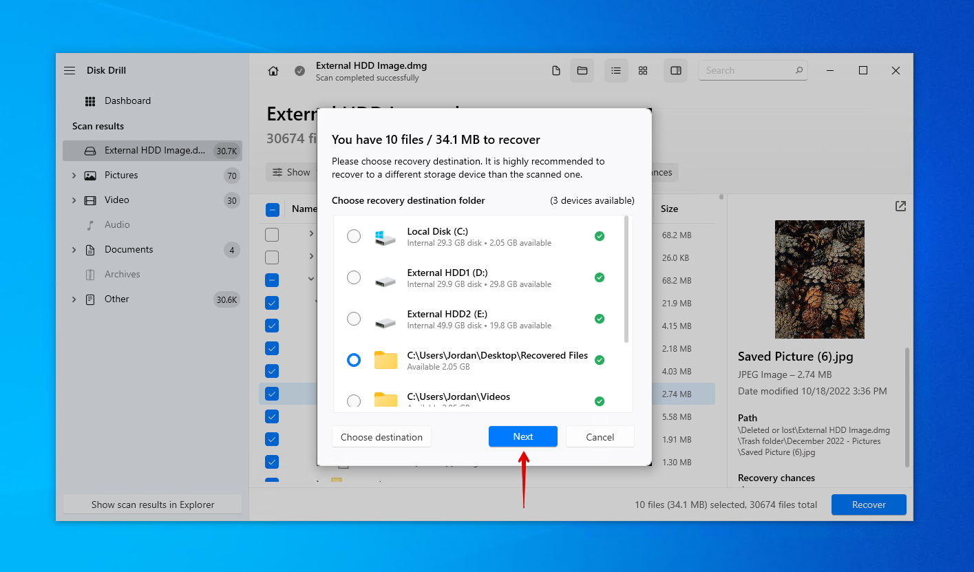 Finishing the external hard drive recovery.