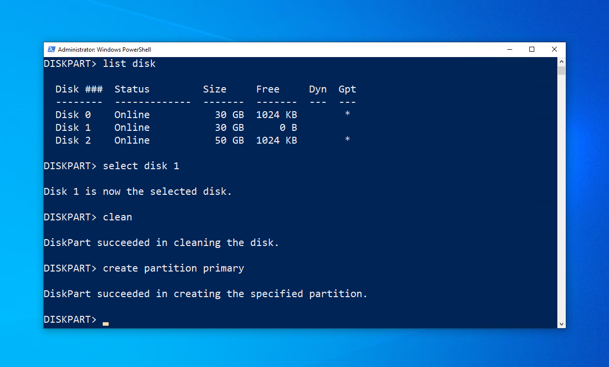 Creating a primary partition.