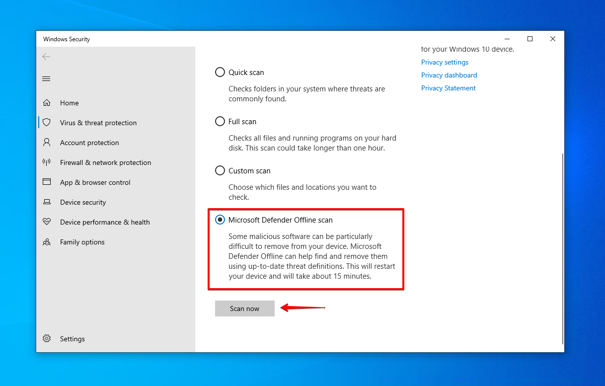 Performing an offline virus scan.