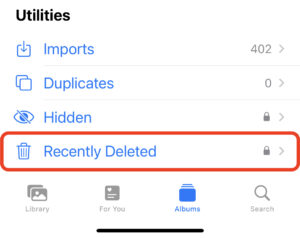 nyligen borttagna bilder app iphone