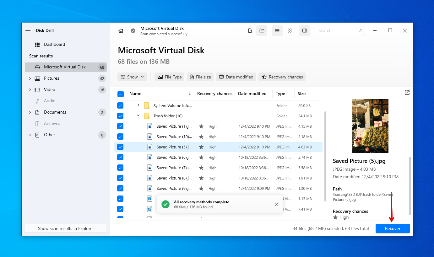 Recovering SSD files with Disk Drill.