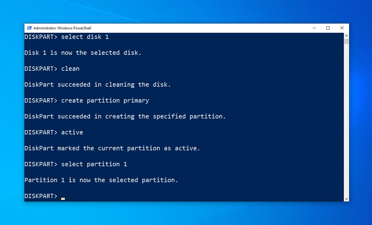 Selecting the partition.