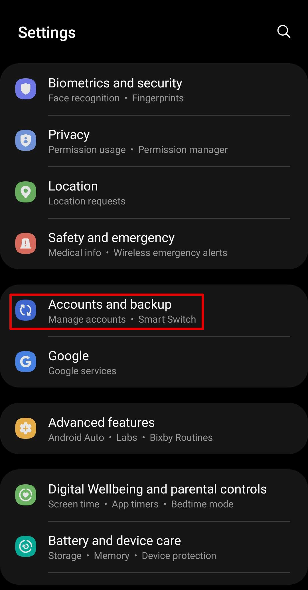 Zugriff auf Konten und Backup.