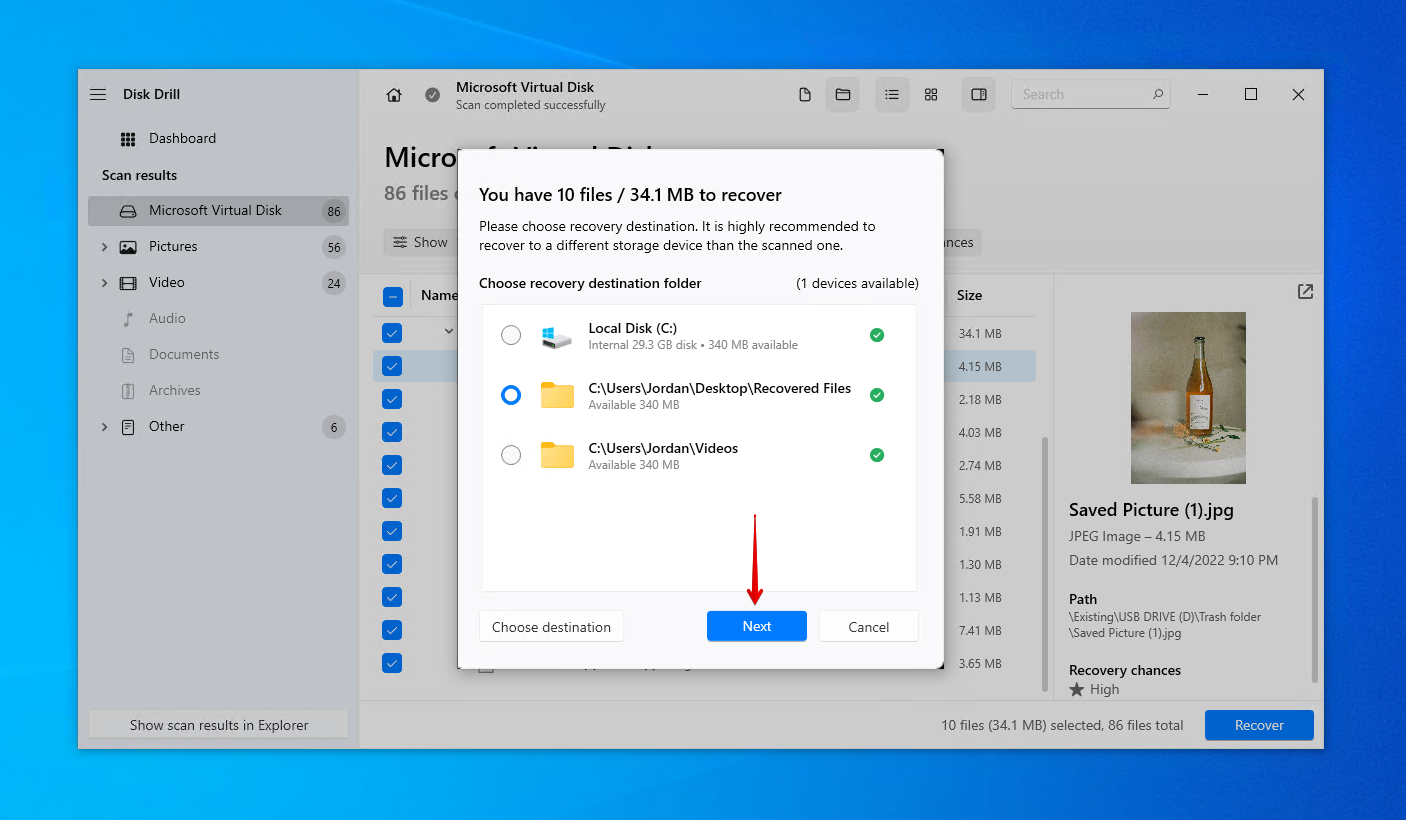 Finishing USB recovery with Disk Drill.