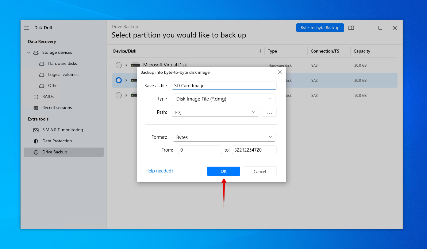 Het maken van een byte-voor-byte backup van de SD-kaart.