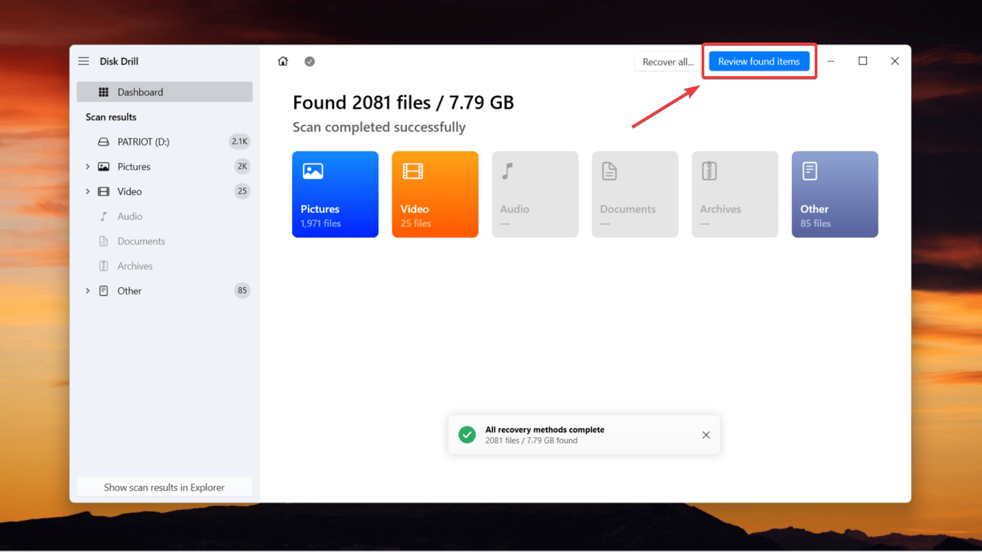 scan window on disk drill