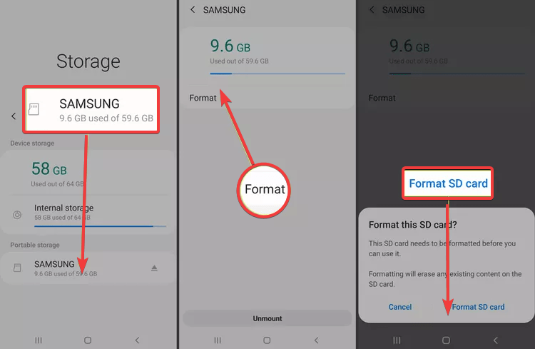 formatting sd card on android