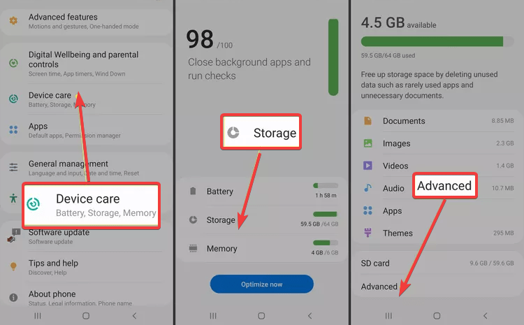 Speichereinstellungen auf Android