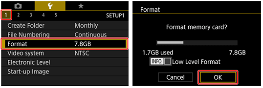 formattazione sulla fotocamera