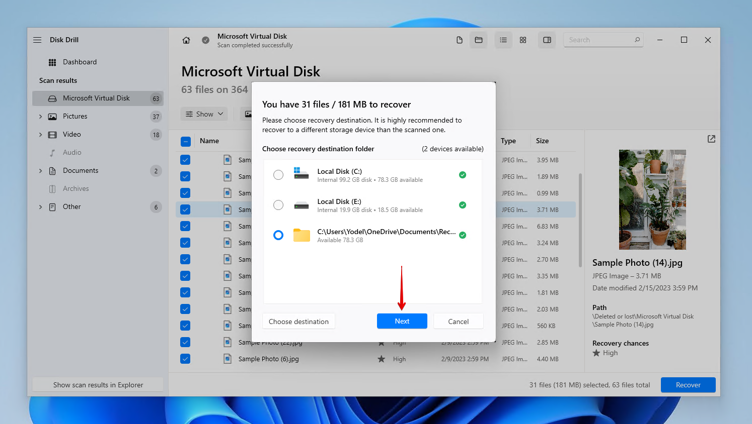 Finishing lost partition recovery with Disk Drill.