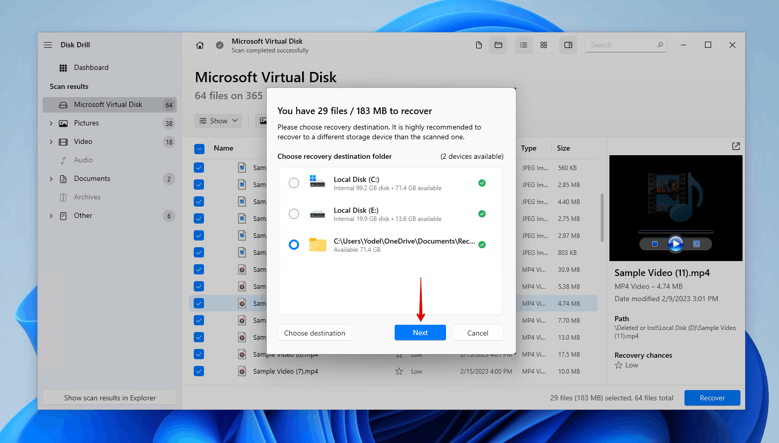 Avslutar dataåterställning med Disk Drill.