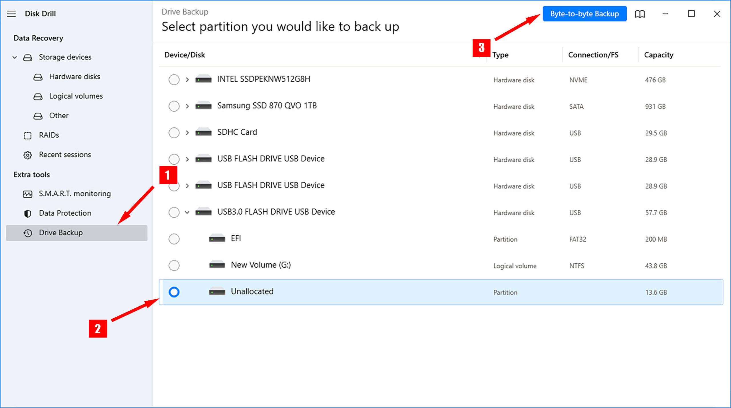 Skapa en byte-till-byte-backup