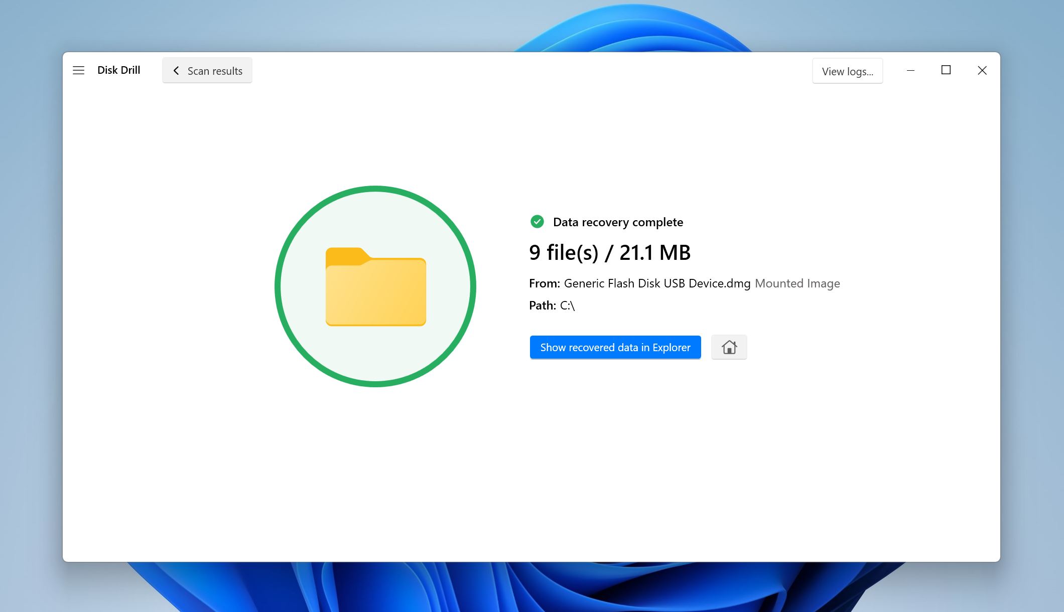 Data recovery complete screen in Disk Drill.