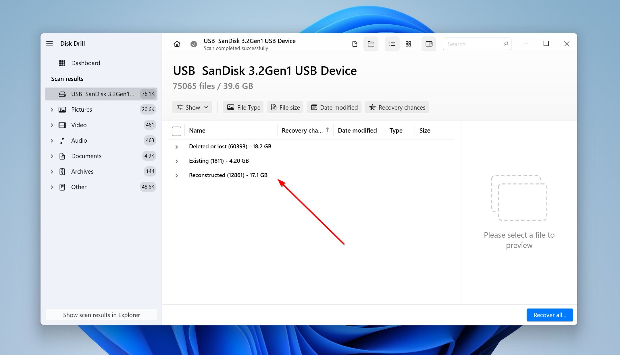 Data recovery tabs in Disk Drill.