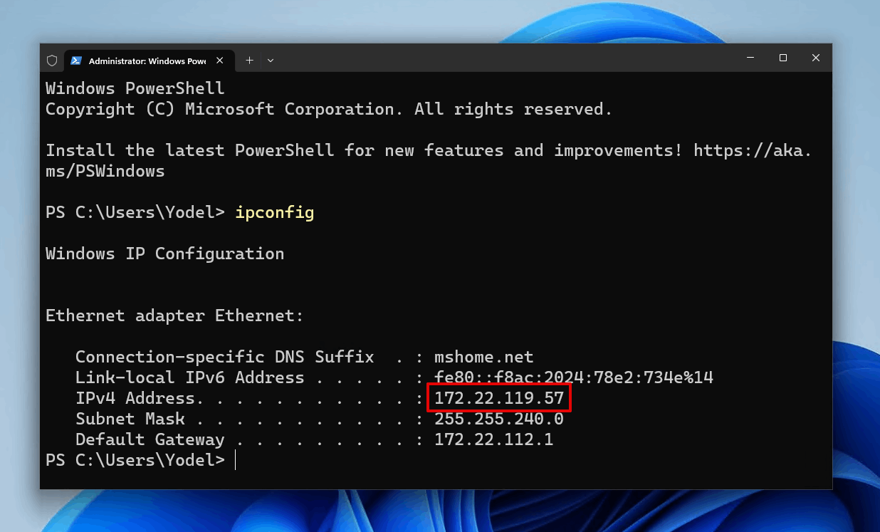 Finding the IPv4 address.